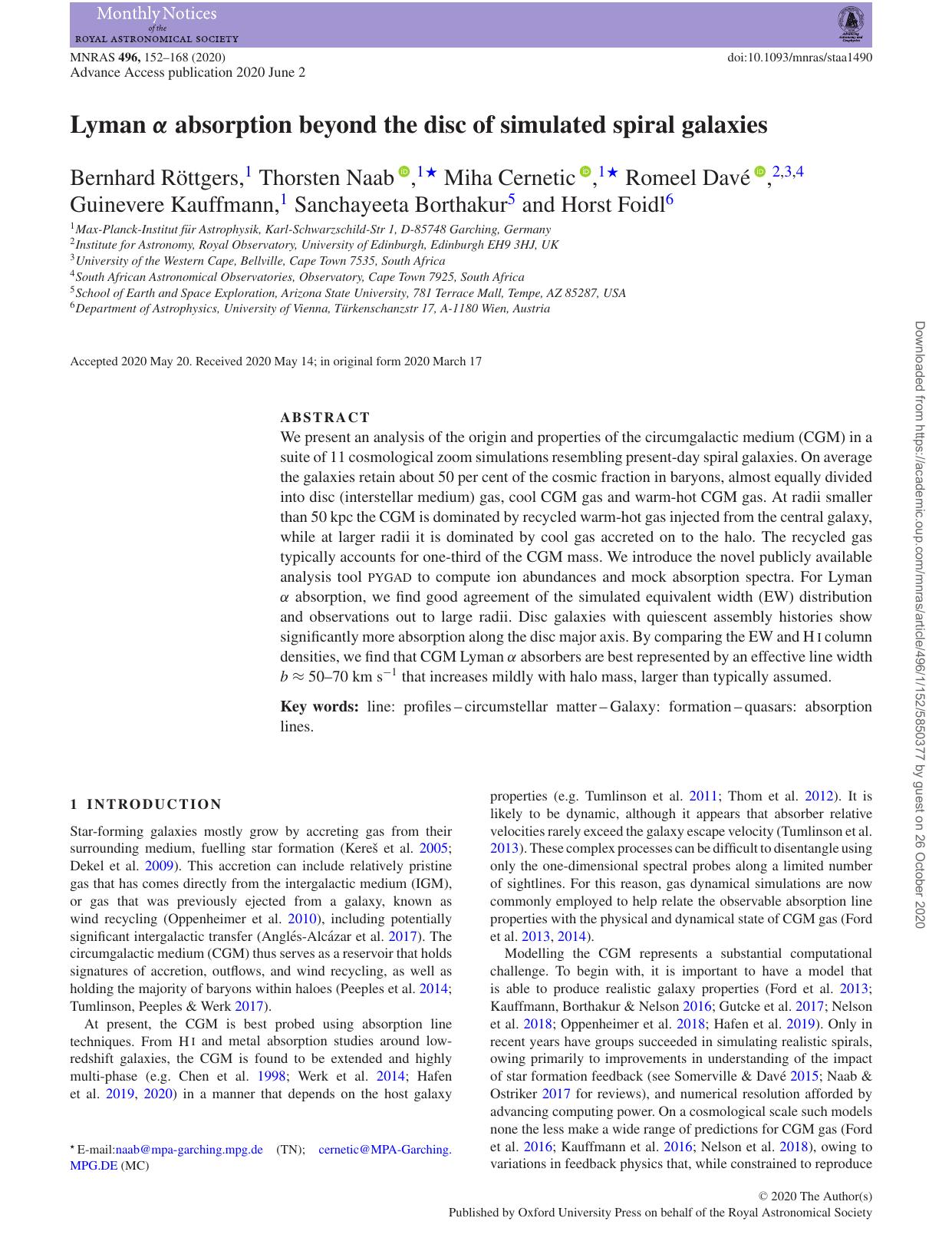 Lyman Î± absorption beyond the disc of simulated spiral galaxies by unknow