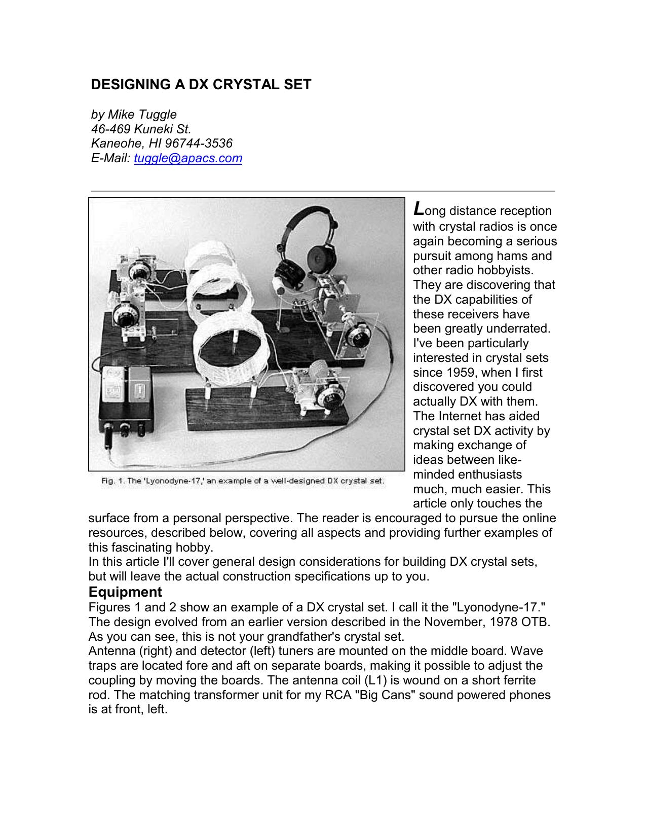 Lyonodyne DX Crystal Set, DX Crystal Radio by Mike Tuggle