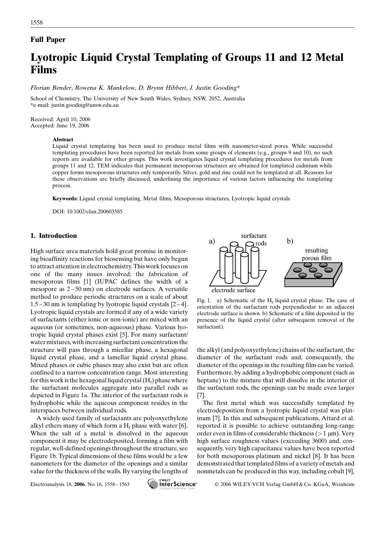 Lyotropic Liquid Crystal Templating of Groups 11 and 12 Metal Films by Unknown