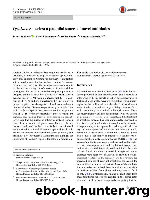 Lysobacter species: a potential source of novel antibiotics by Suresh Panthee & Hiroshi Hamamoto & Atmika Paudel & Kazuhisa Sekimizu