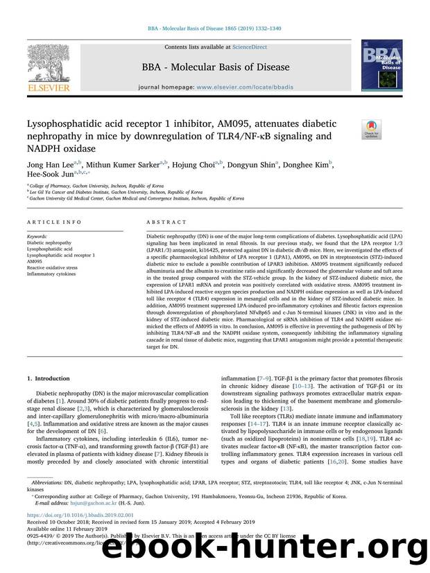 Lysophosphatidic acid receptor 1 inhibitor, AM095, attenuates diabetic nephropathy in mice by downregulation of TLR4NF-ÎºB signaling and NADPH oxidase by Jong Han Lee & Mithun Kumer Sarker & Hojung Choi & Dongyun Shin & Donghee Kim & Hee-Sook Jun