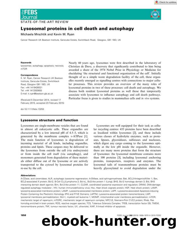 Lysosomal proteins in cell death and autophagy by Unknown