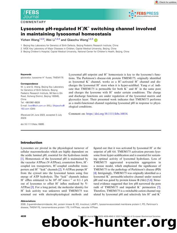 Lysosome pHâregulated H+K+ switching channel involved in maintaining lysosomal homeostasis by Unknown