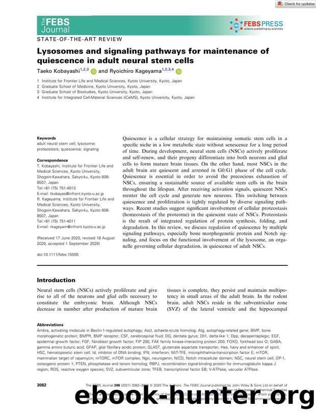 Lysosomes and signaling pathways for maintenance of quiescence in adult neural stem cells by Unknown