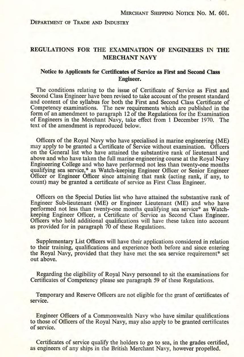 M 601 - Regulations for the Examination of Engineers in the Merchant Navy by r4s