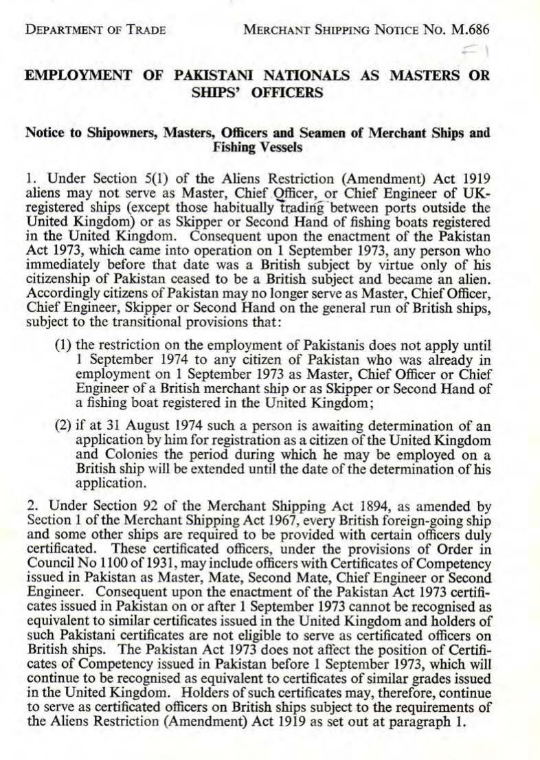 M 686 - Employment of Pakistani Nationals as Masters or Ships' Officers by r4s
