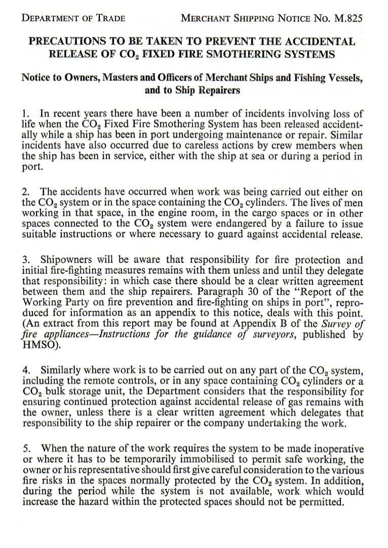 M 825 - Precautions to be Taken to Prevent the Accidental Release of CO2 Fixed Fire Smothering Systems by r4s