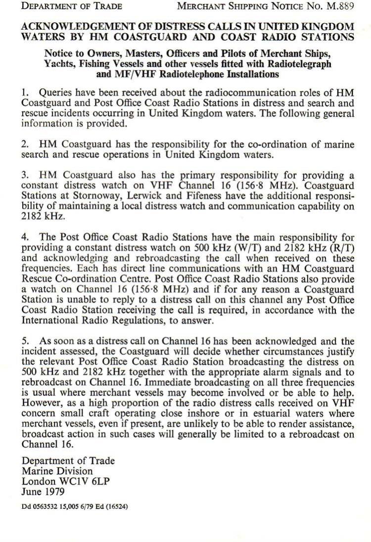 M 889 - Acknowledgement of Distress Calls in United Kingdom Waters by r4s