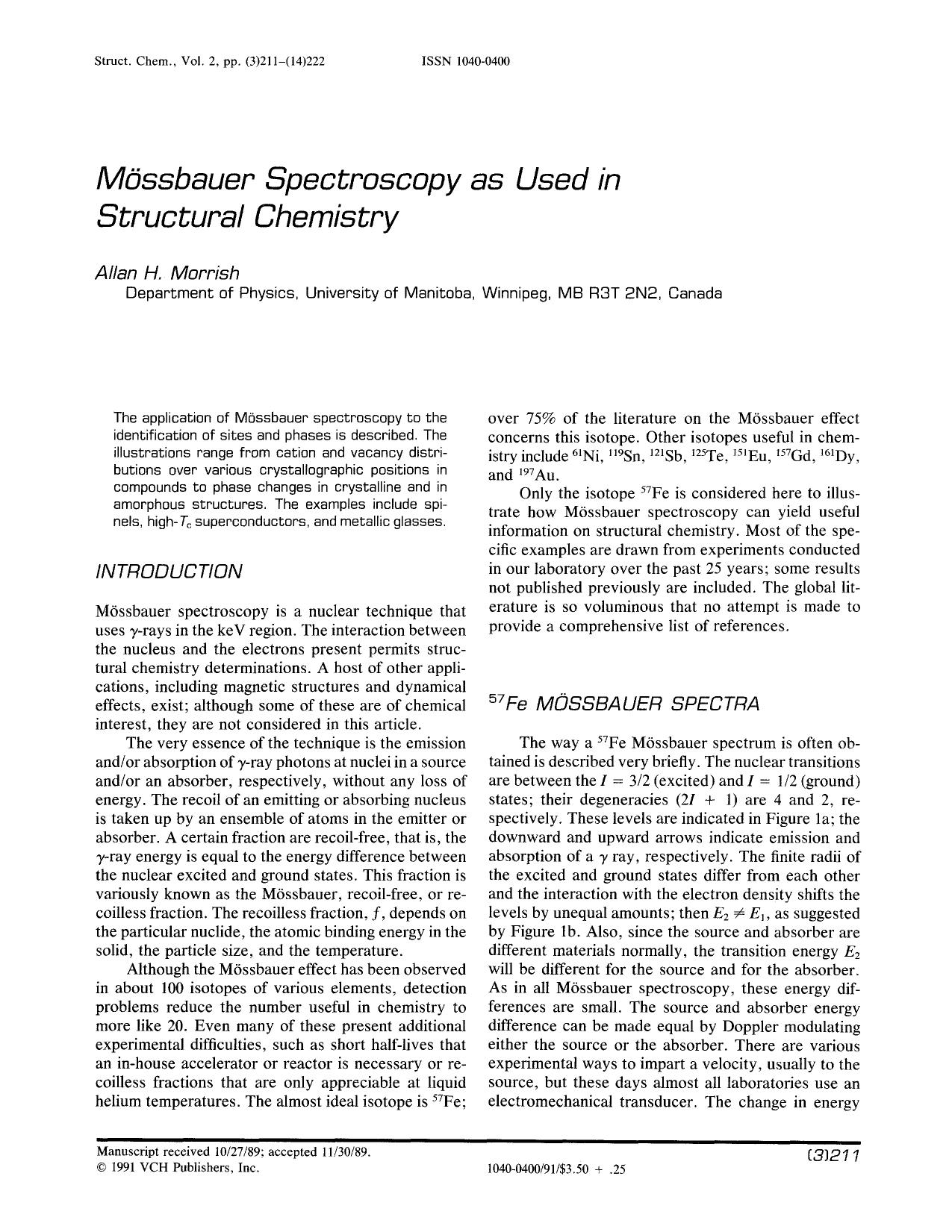M&#x00F6;ssbauer spectroscopy as used in structural chemistry by Unknown