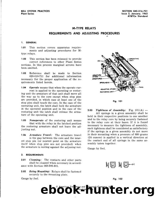 M-Type Relays Requirements and Adjusting Procedures by AT&&T