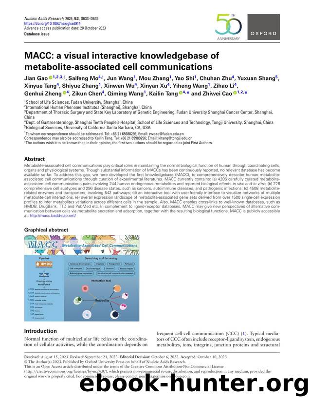MACC: a visual interactive knowledgebase of metabolite-associated cell communications by unknow
