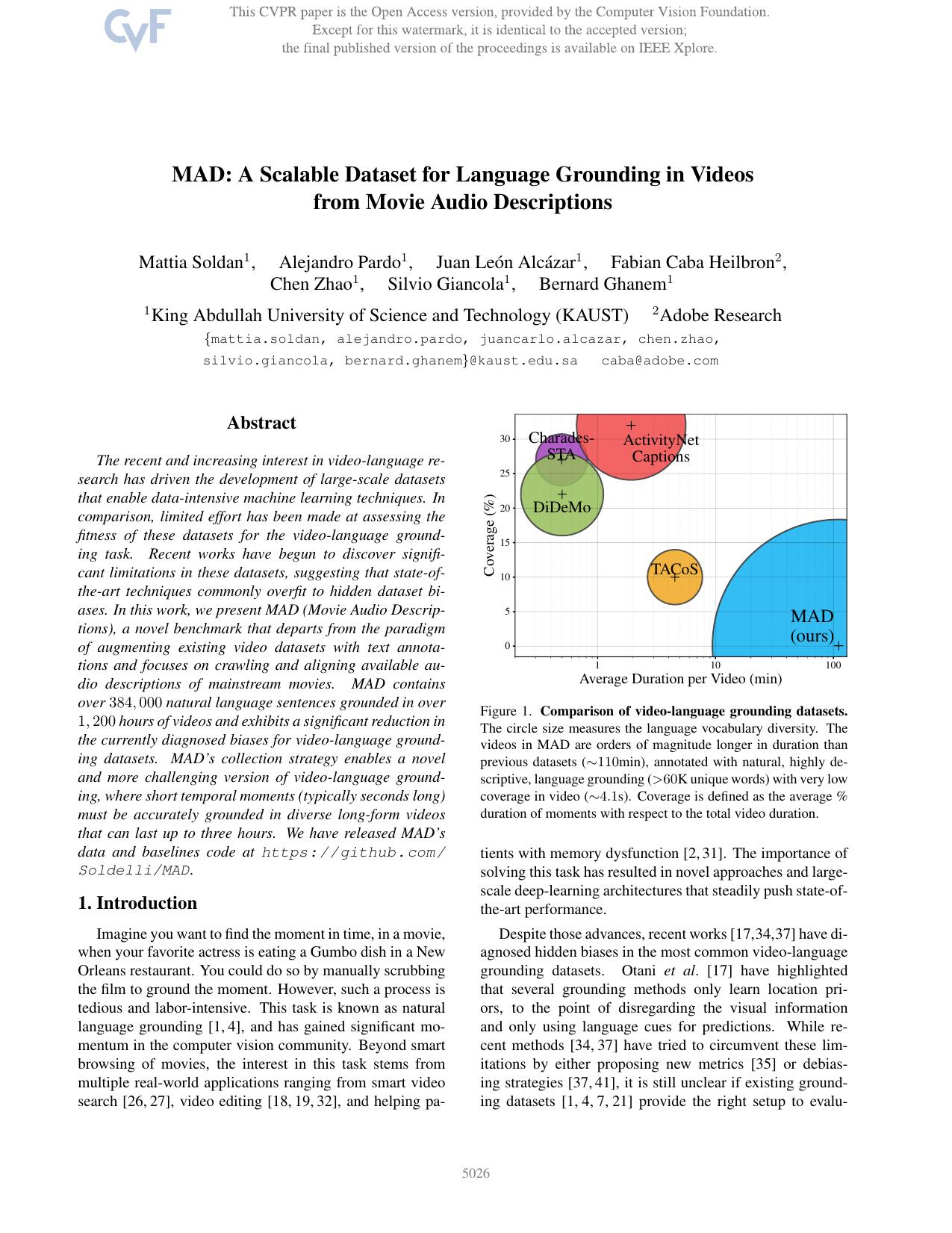 MAD: A Scalable Dataset for Language Grounding in Videos From Movie Audio Descriptions by unknow