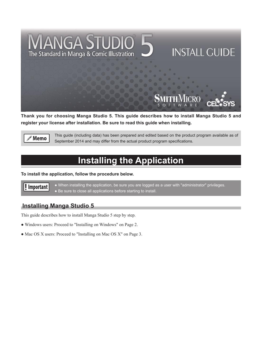 MANGA STUDIO 5.0 INSTALL GUIDE by CELSYS Inc