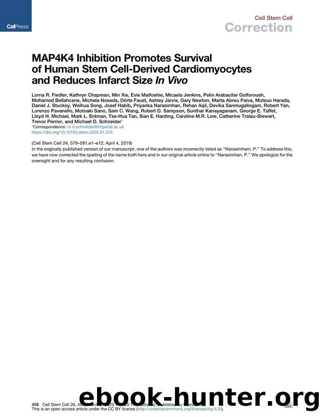 MAP4K4 Inhibition Promotes Survival of Human Stem Cell-Derived Cardiomyocytes and Reduces Infarct Size In&nbsp;Vivo by unknow