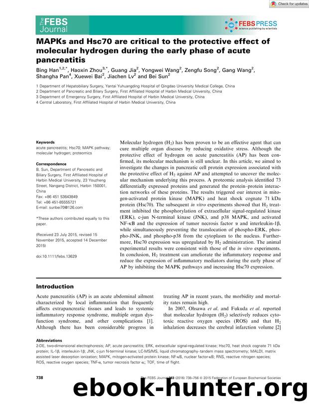 MAPKs and Hsc70 are critical to the protective effect of molecular hydrogen during the early phase of acute pancreatitis by Unknown