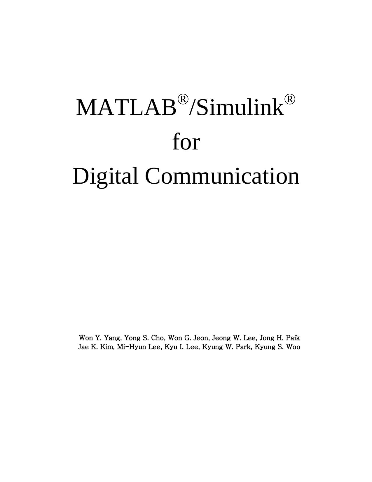 MATLAB/Simulink for digital communication by Wŏn-yŏng Yang