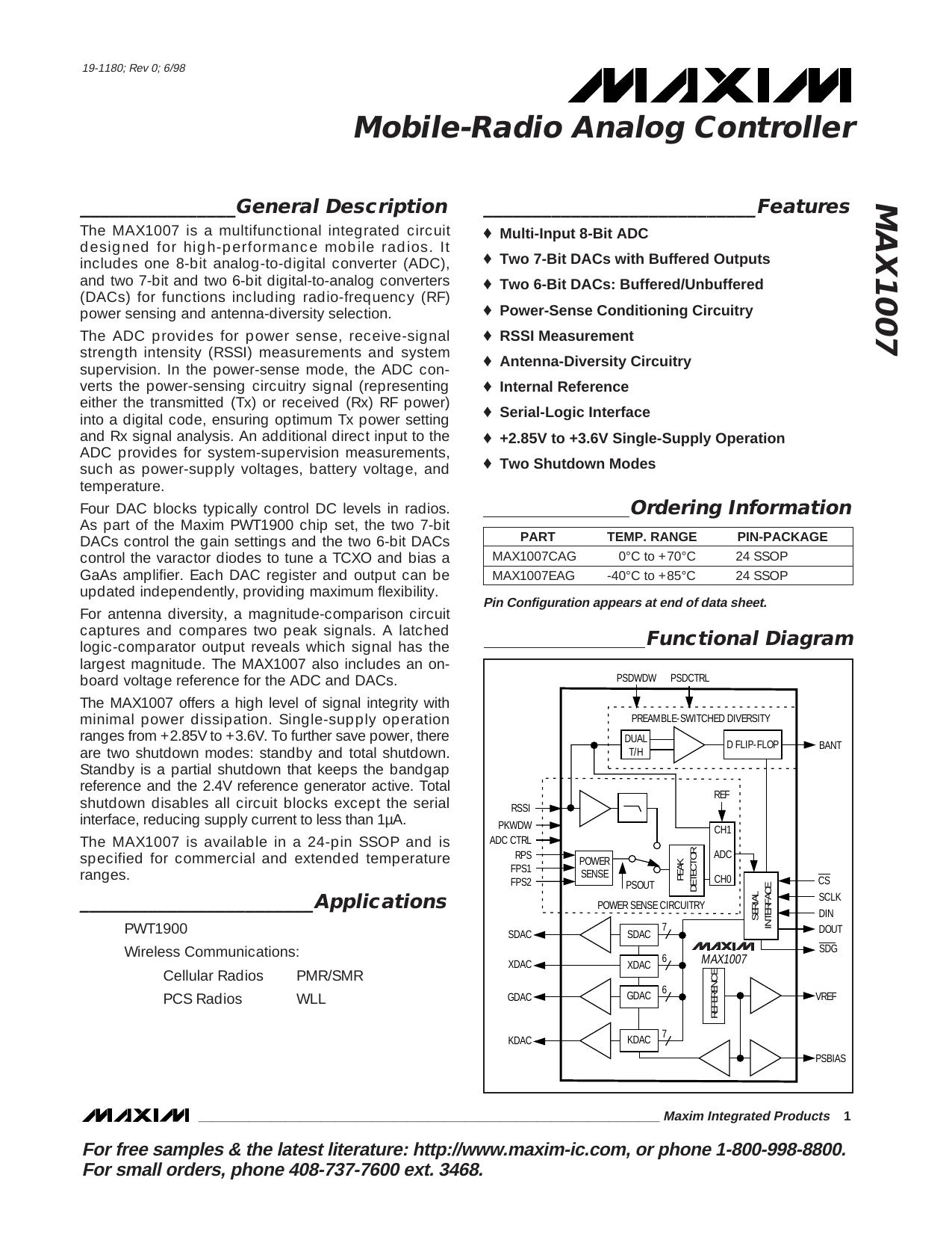 MAX1007 Full Data Sheet (PDF) by Maxim