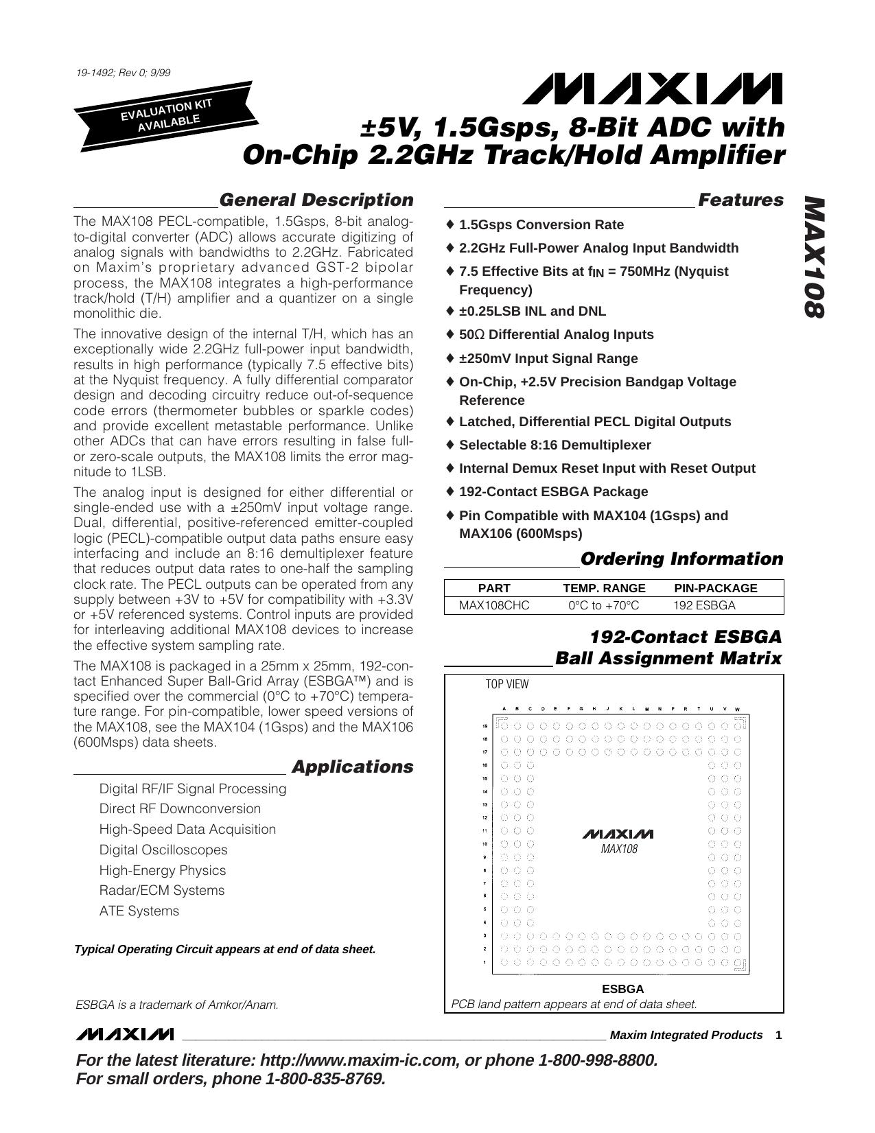 MAX108 Full Data Sheet (PDF) by Maxim