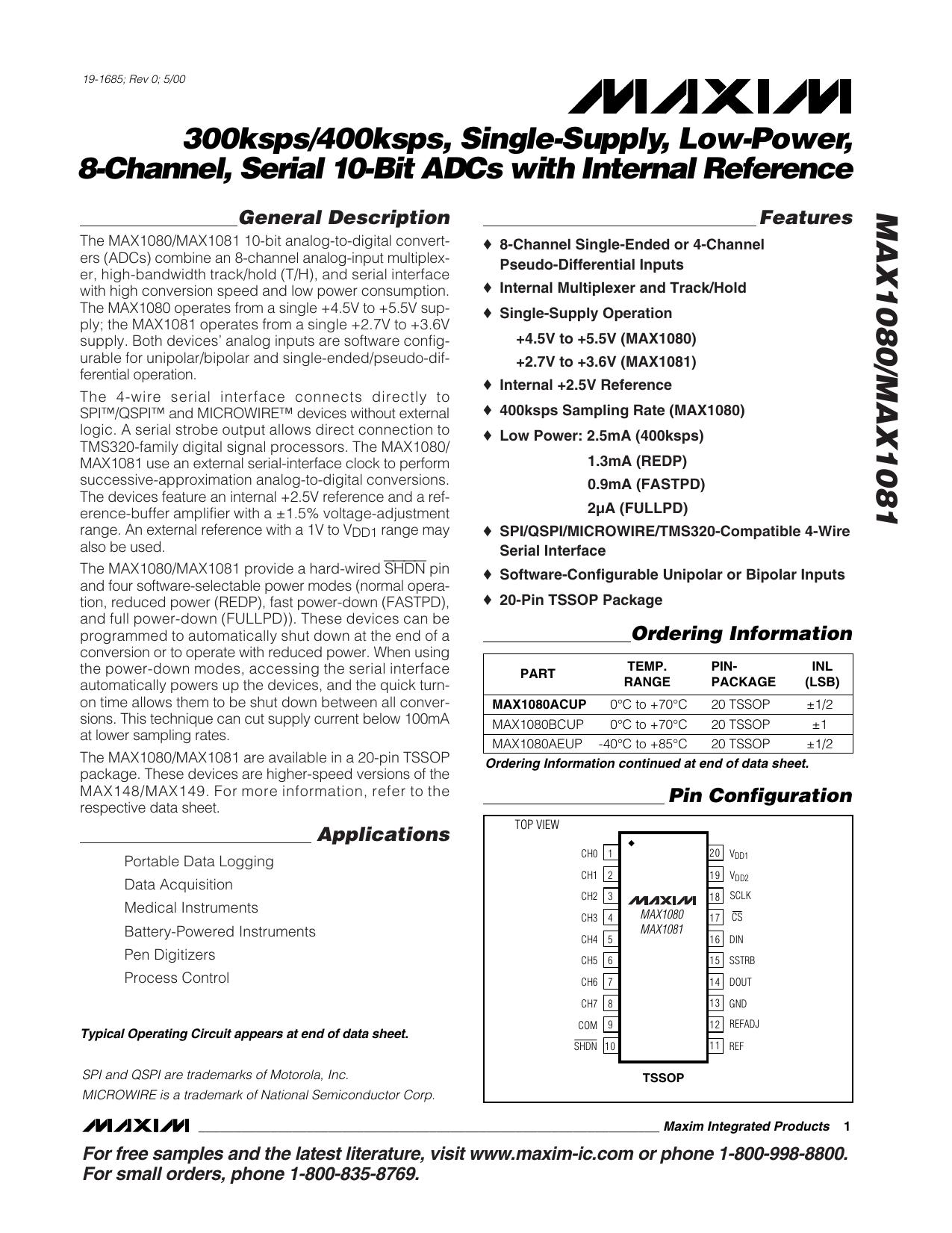 MAX1080MAX1081 Full Data Sheet (PDF) by Maxim