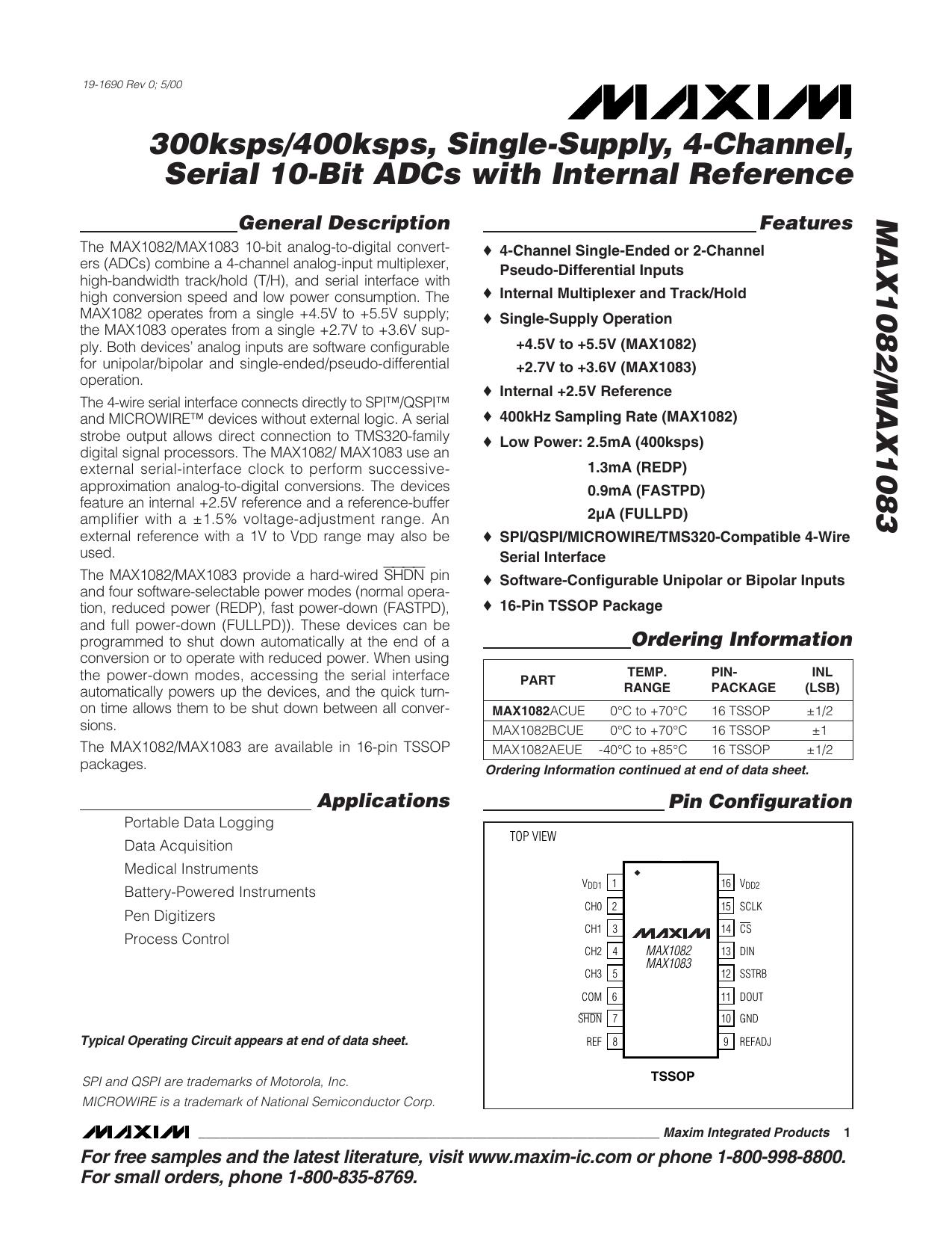 MAX1082MAX1083 Full Data Sheet (PDF) by Maxim