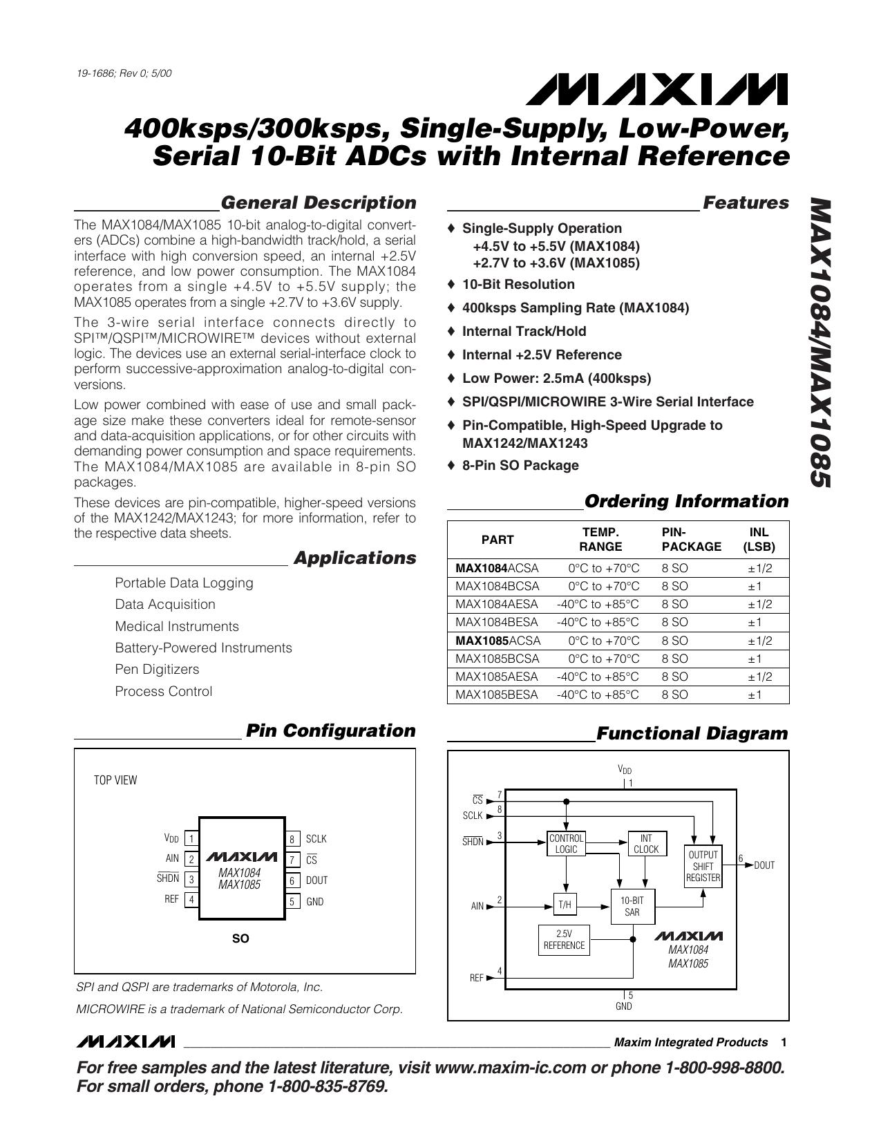 MAX1084MAX1085 Full Data Sheet (PDF) by Maxim