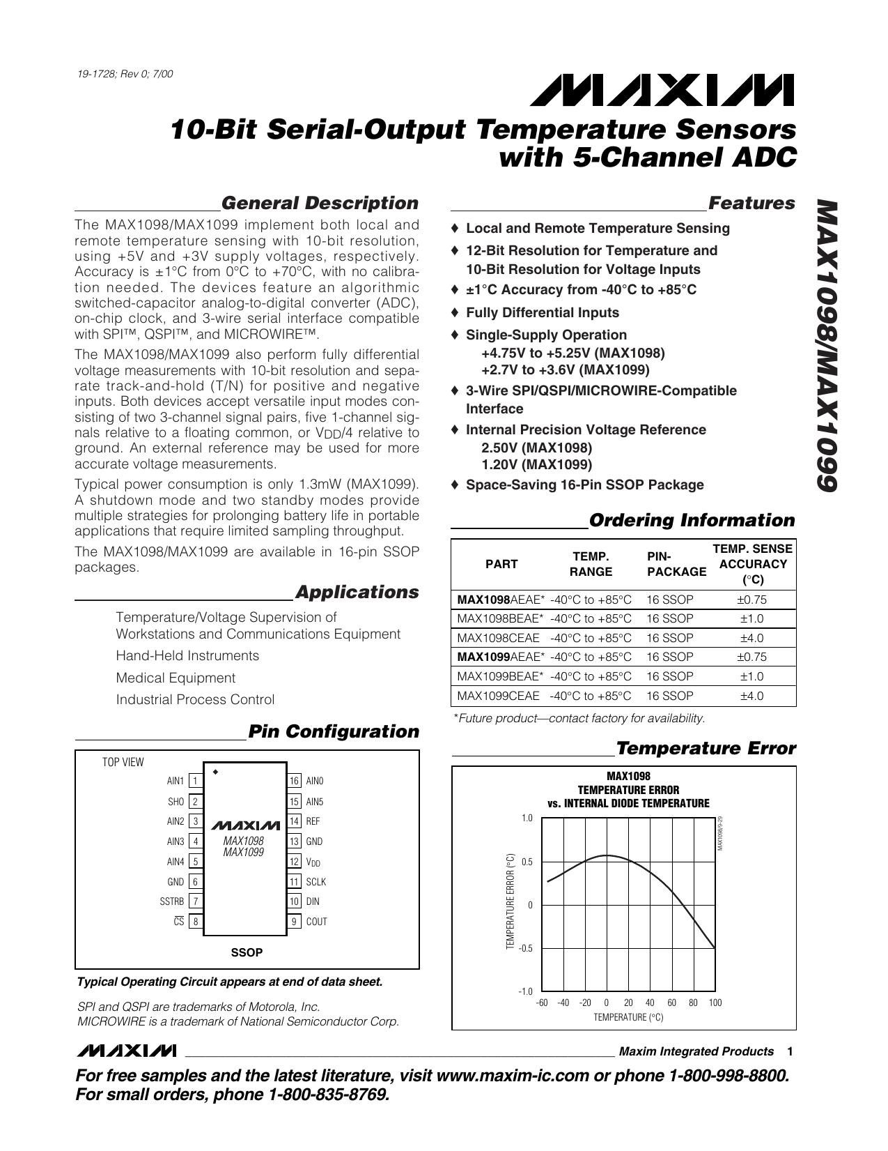 MAX1098MAX1099 Full Data Sheet (PDF) by Maxim