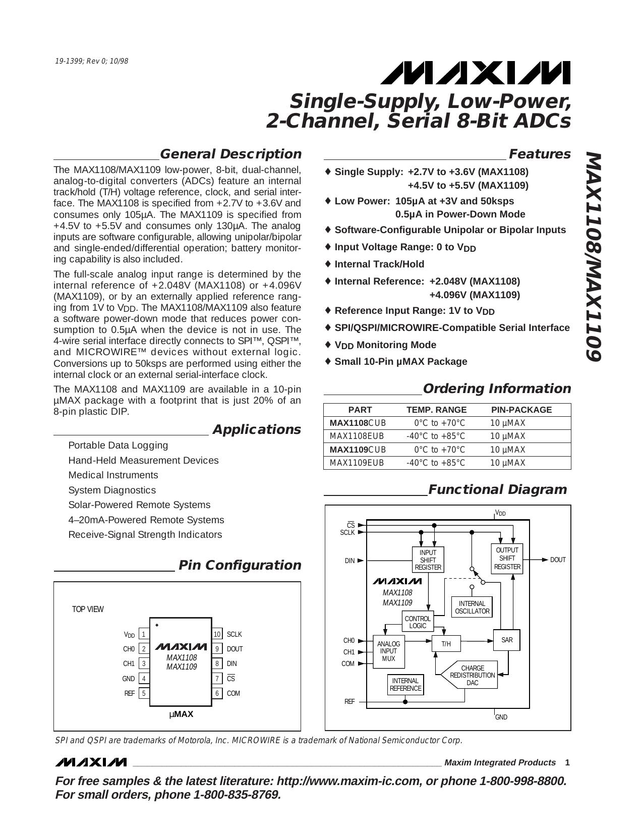MAX1108MAX1109 Full Data Sheet (PDF) by Maxim
