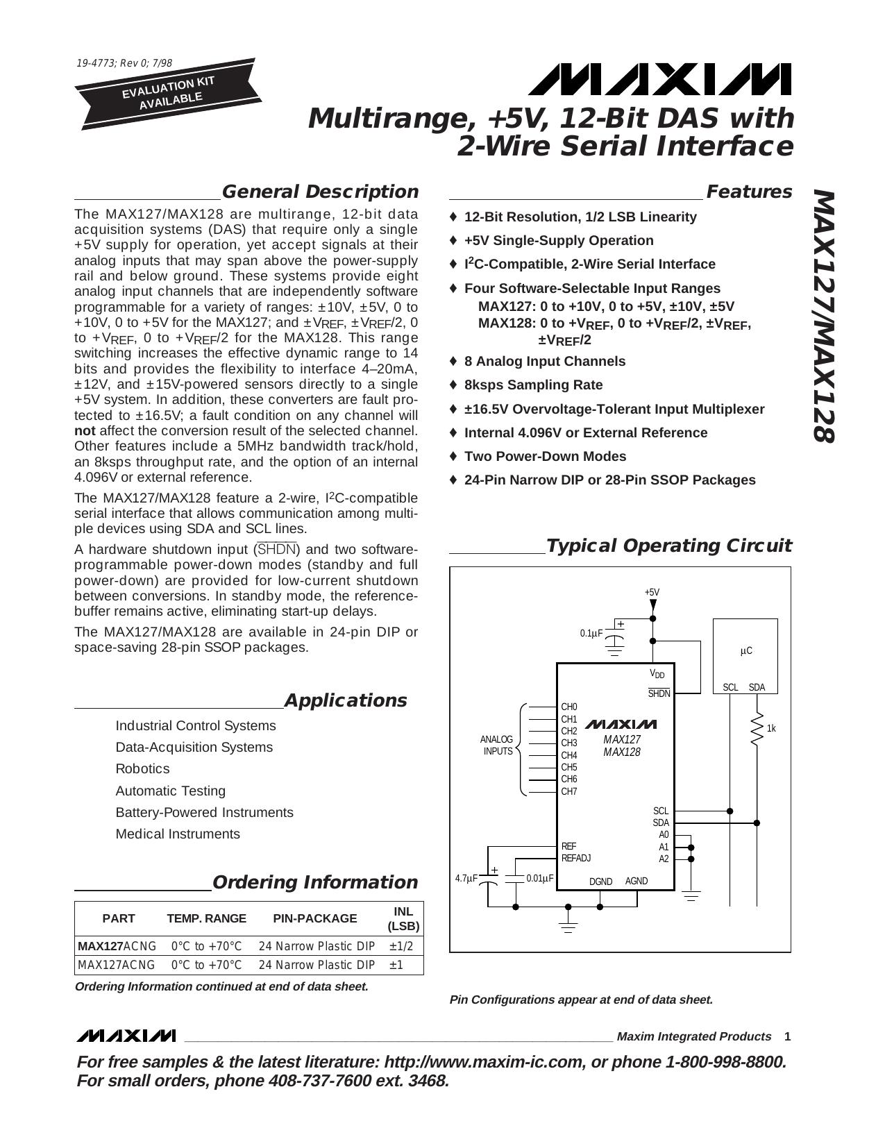 MAX127MAX128 Full Data Sheet (PDF) by Maxim