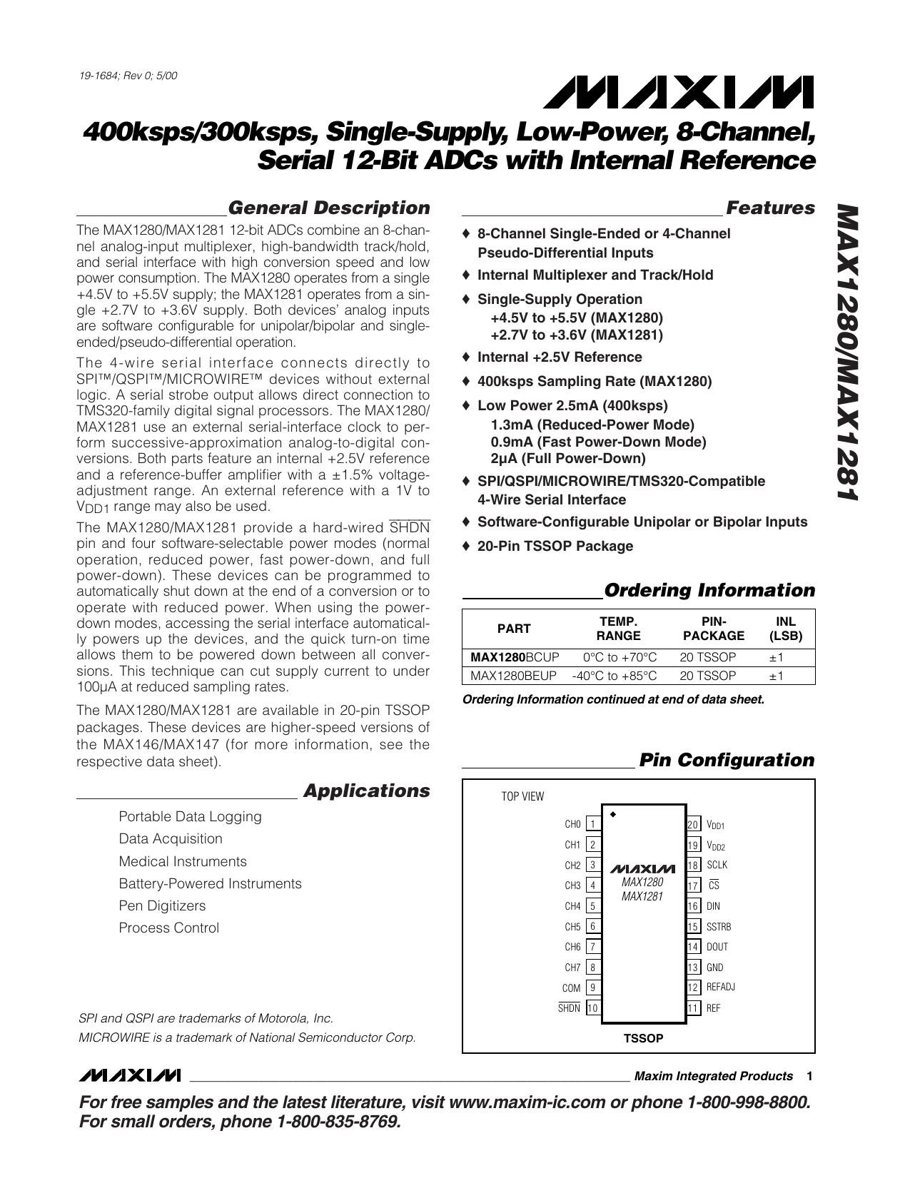 MAX1280MAX1281Full Data Sheet (PDF) by Maxim