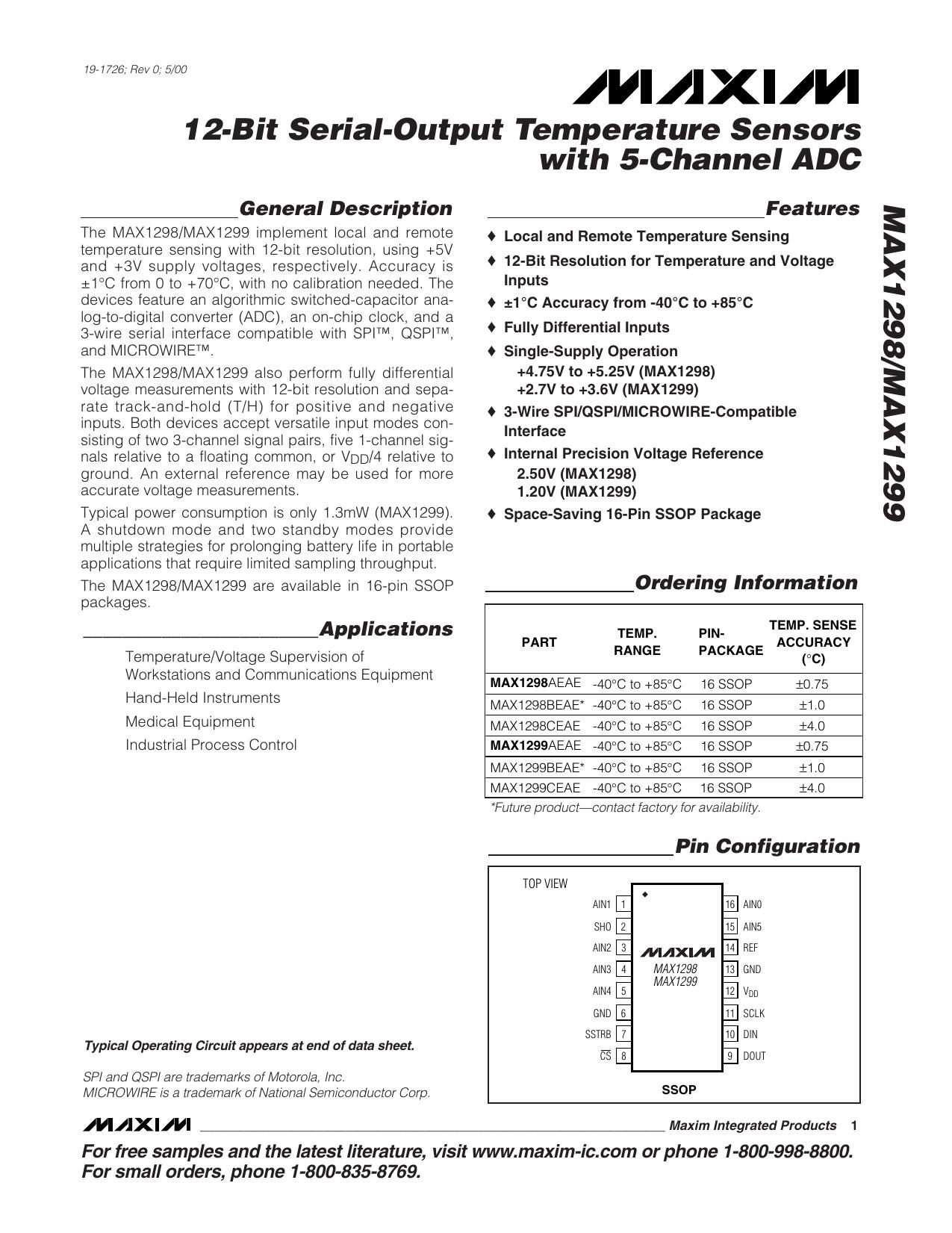 MAX1298MAX1299 Full Data Sheet (PDF) by Maxim