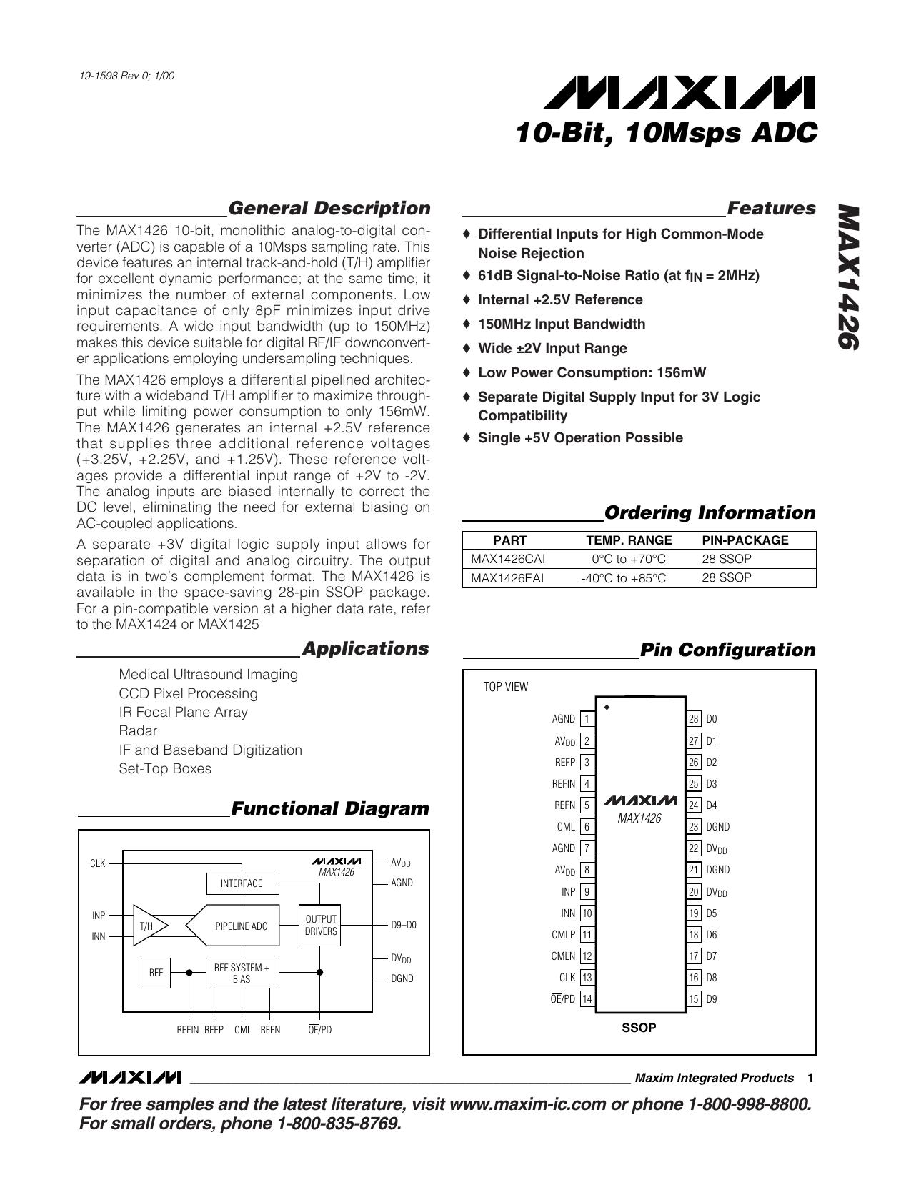 MAX1426 Full Data Sheet (PDF) by Maxim