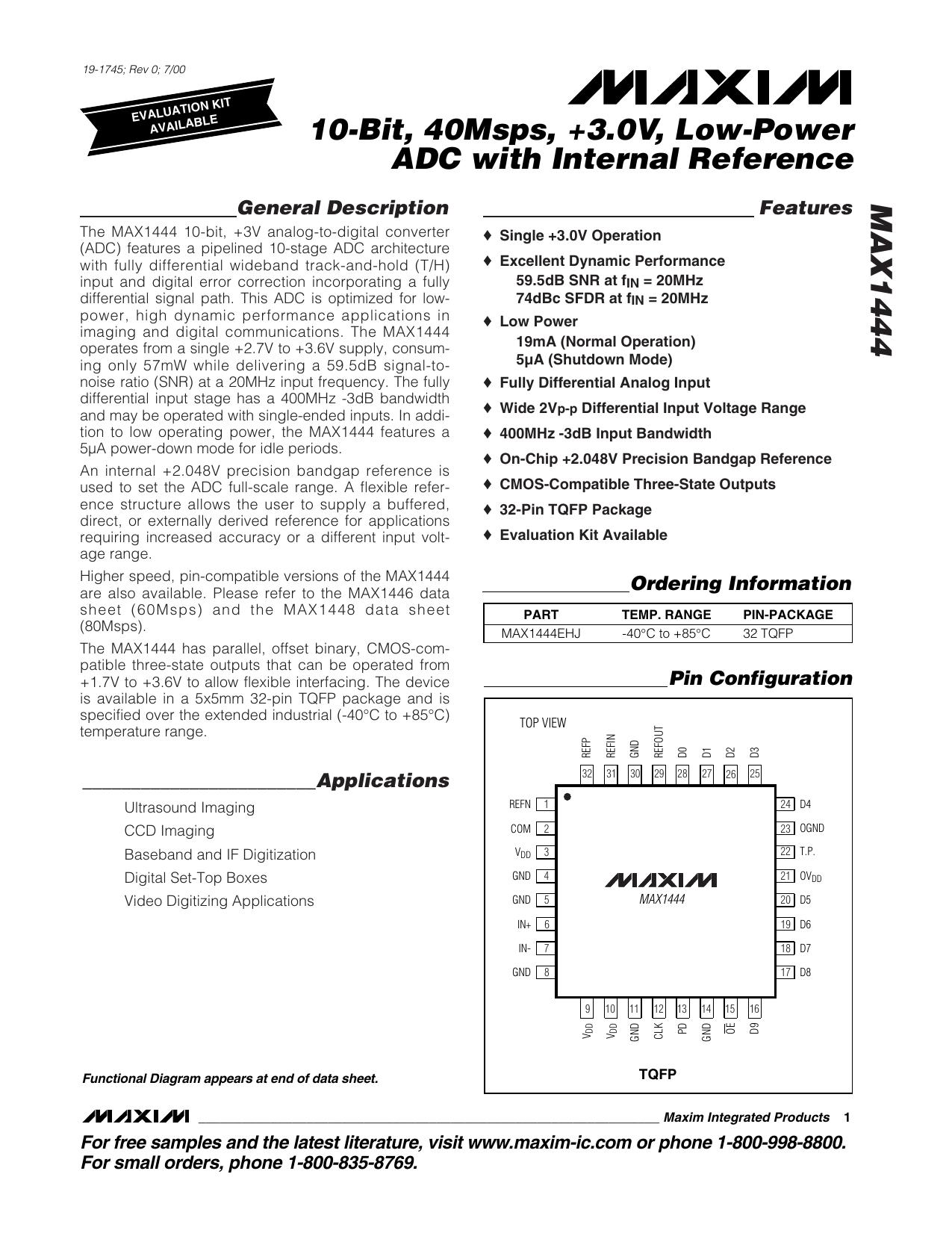 MAX1444 Full Data Sheet (PDF) by Maxim