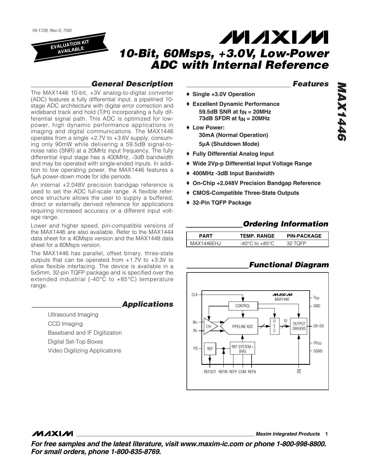 MAX1446 Full Data Sheet (PDF) by Maxim