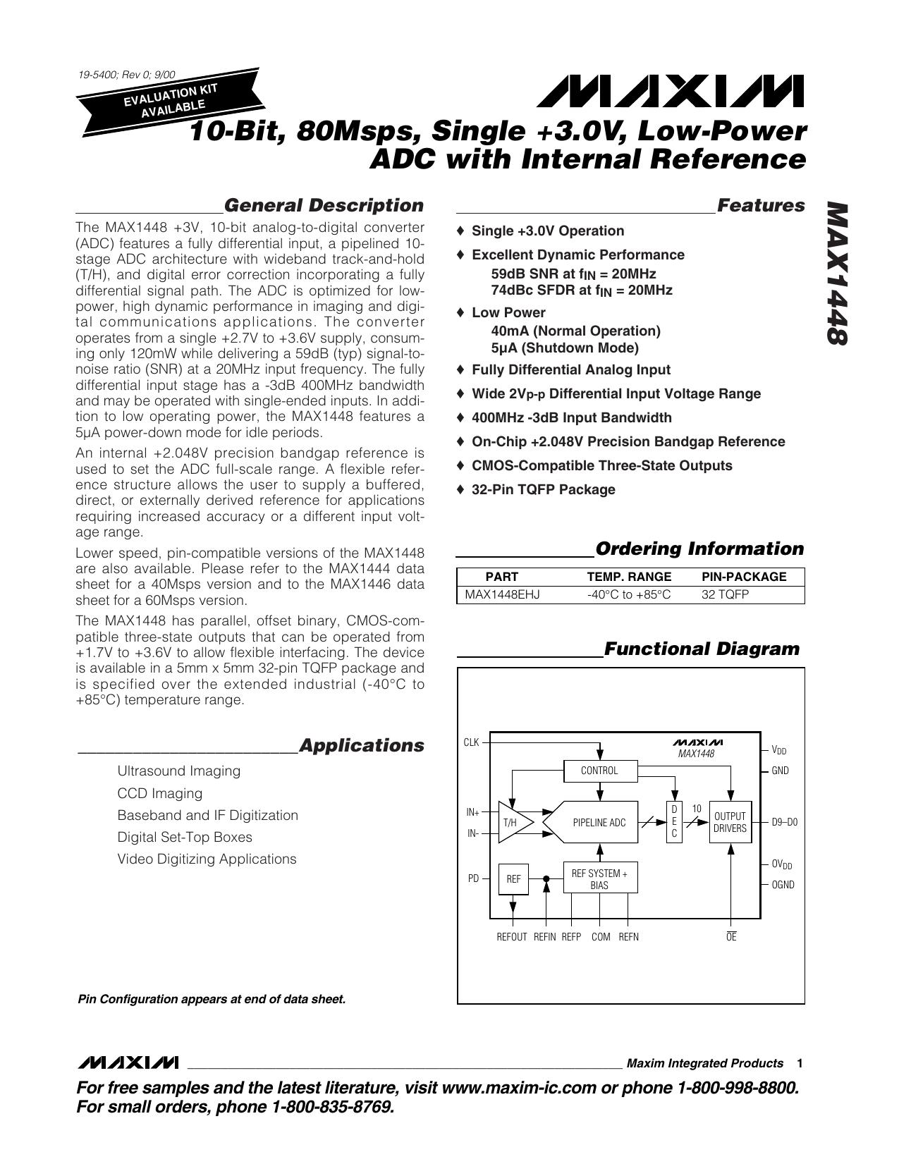 MAX1448 Full Data Sheet (PDF) by Maxim