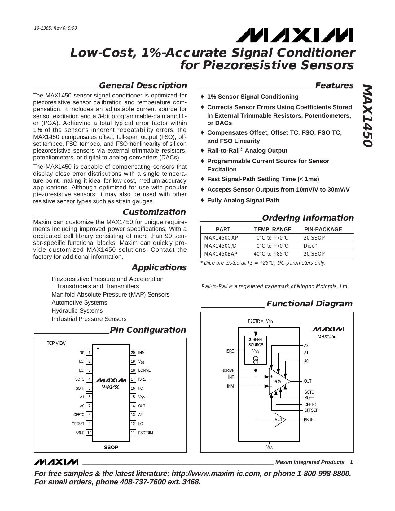 MAX1450 Full Data Sheet (PDF) by Maxim