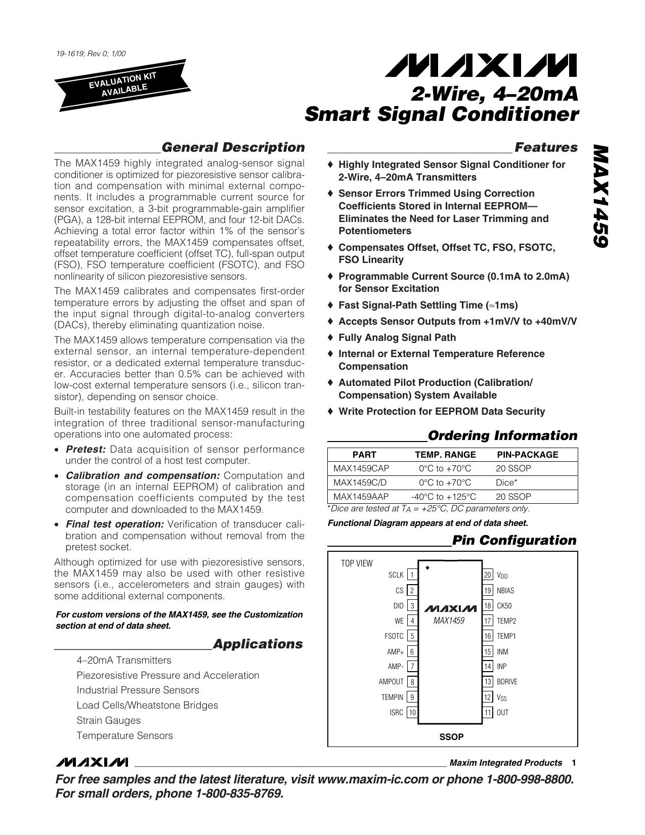 MAX1459Full Data Sheet (PDF) by Maxim