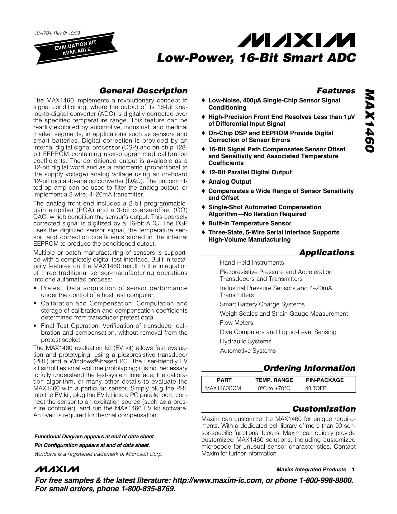 MAX1460 Full Data Sheet (PDF) by Maxim