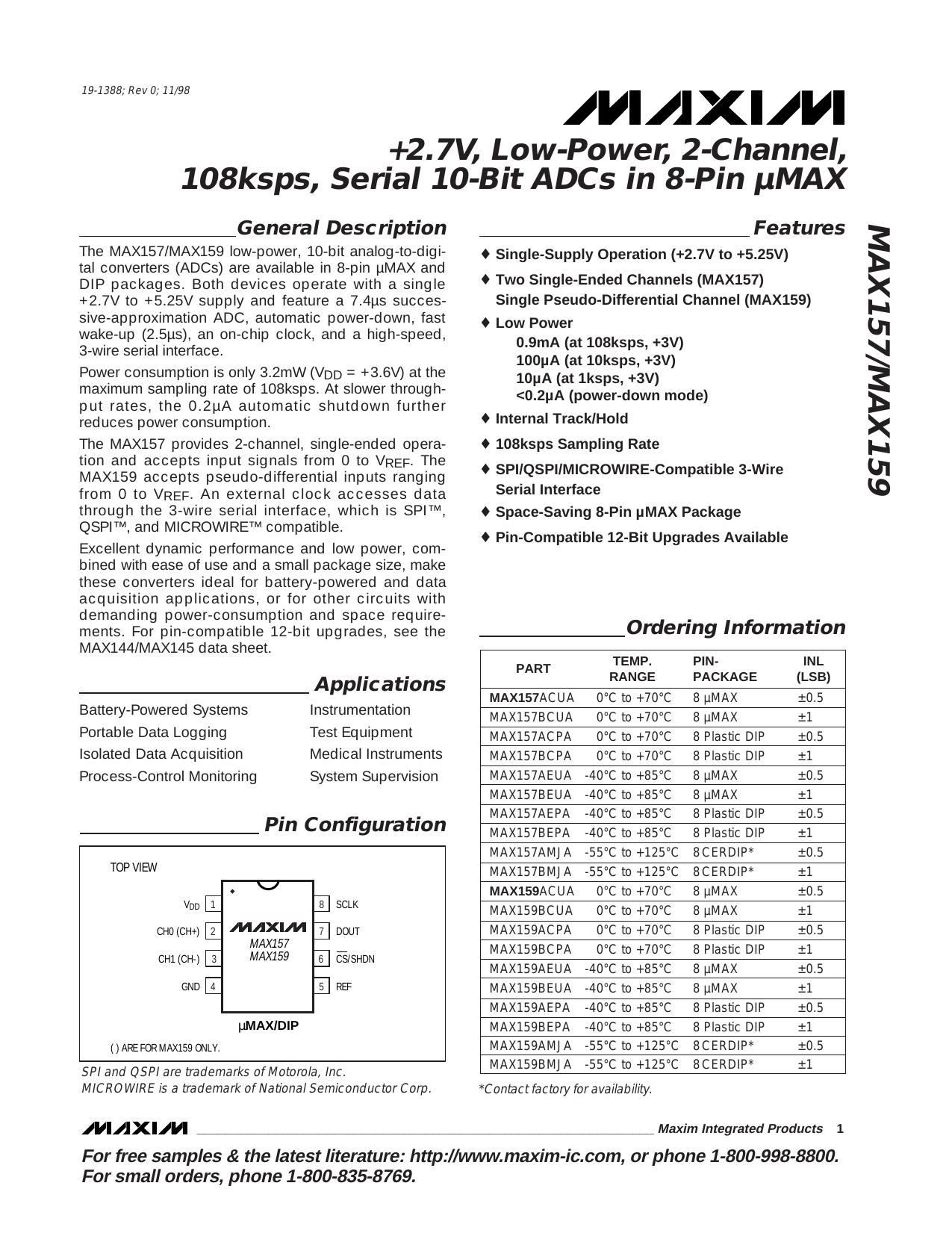 MAX157MAX159 Full Data Sheet (PDF) by Maxim