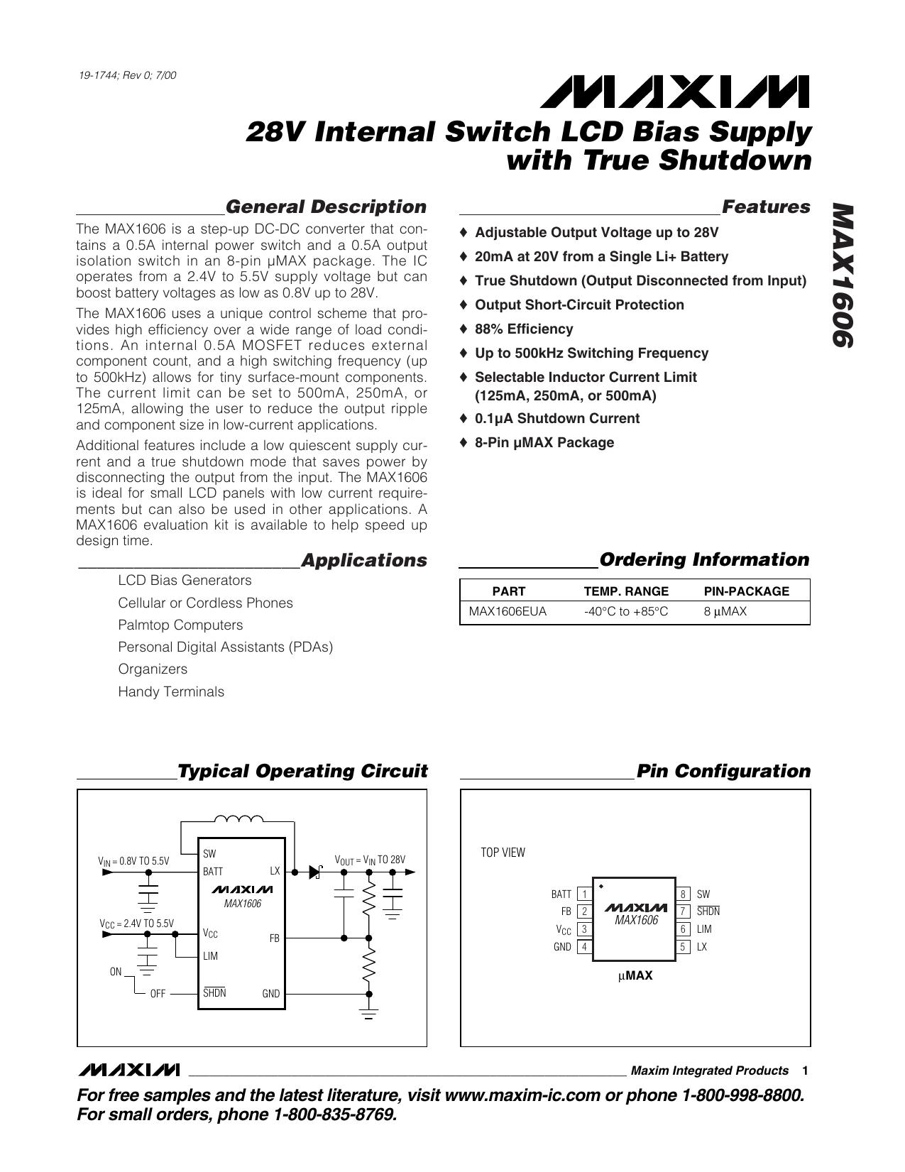 MAX1606 Full Data Sheet (PDF) by Maxim