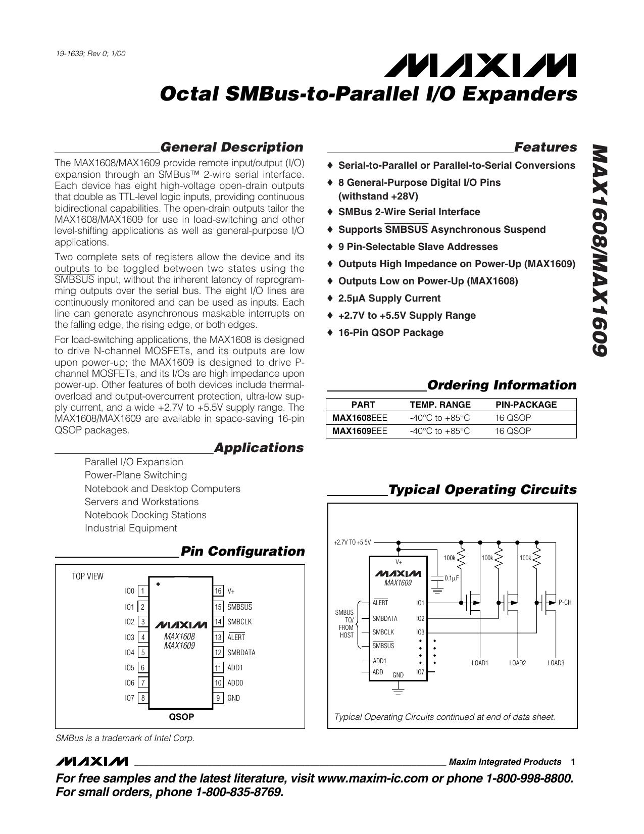 MAX1608MAX1609 Full Data Sheet (PDF) by Maxim