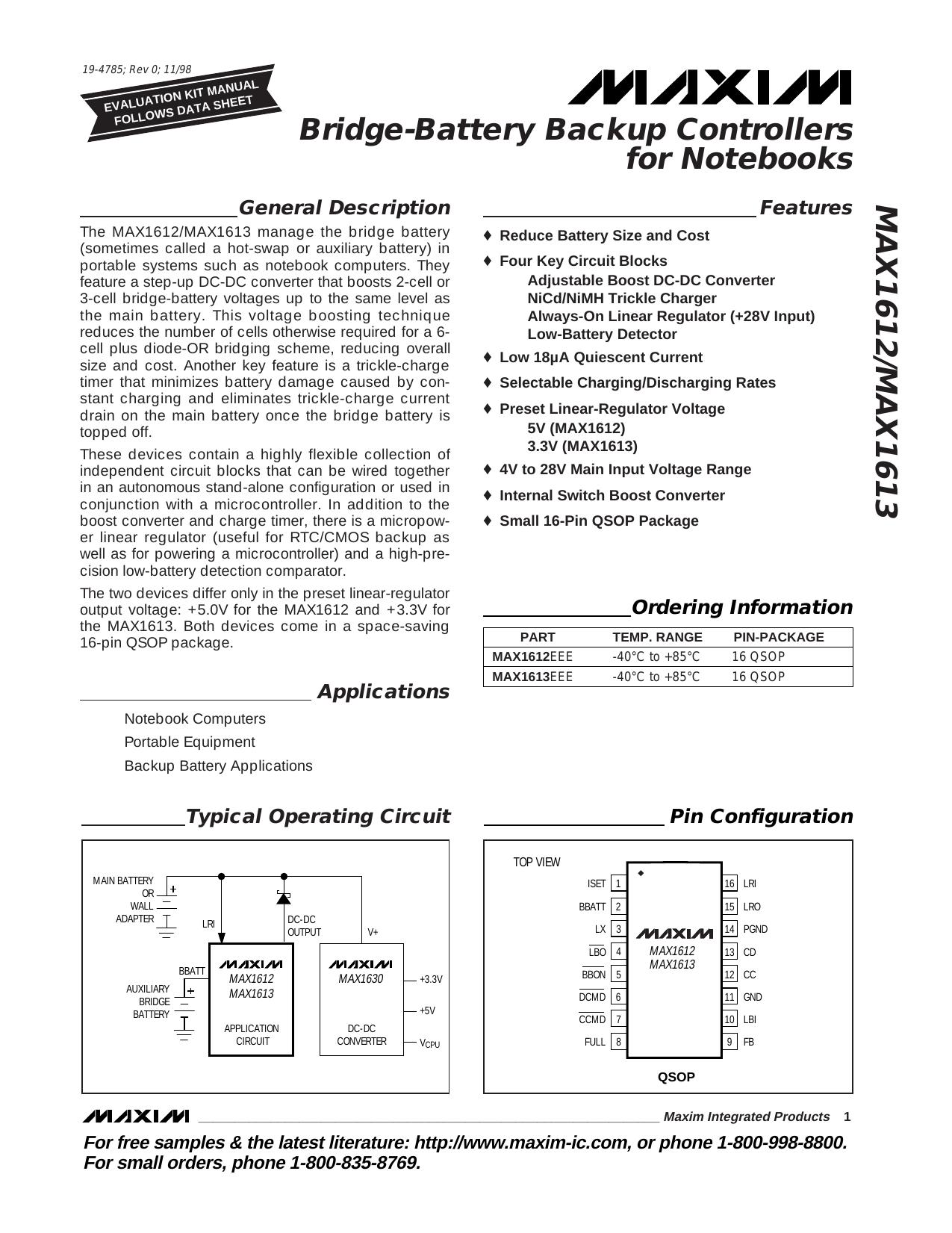 MAX1612MAX1613 Full Data Sheet (PDF) by Maxim