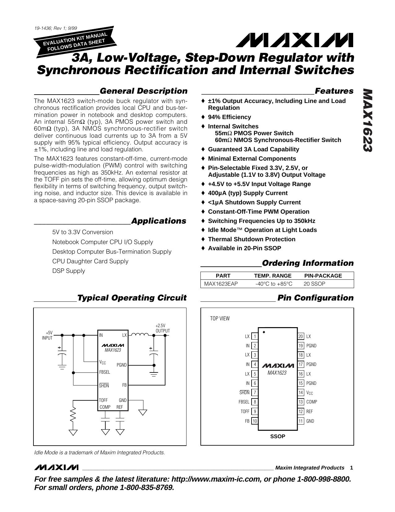 MAX1623 Full Data Sheet (PDF) by Maxim