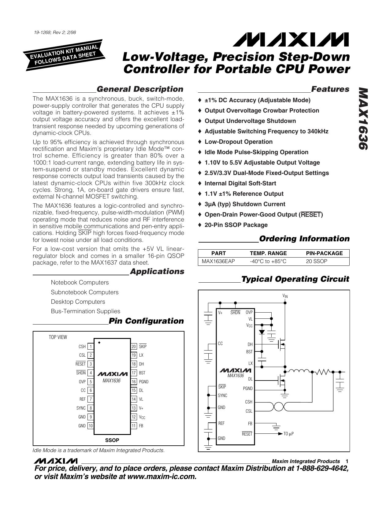 MAX1636 Full Data Sheet (PDF) by Maxim