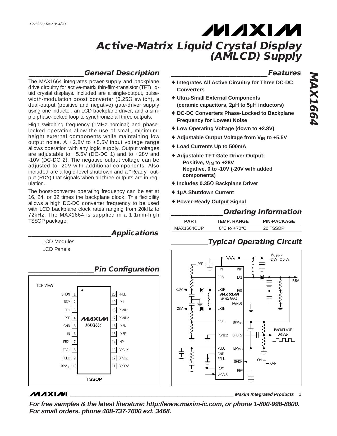 MAX1664 Full Data Sheet (PDF) by Maxim