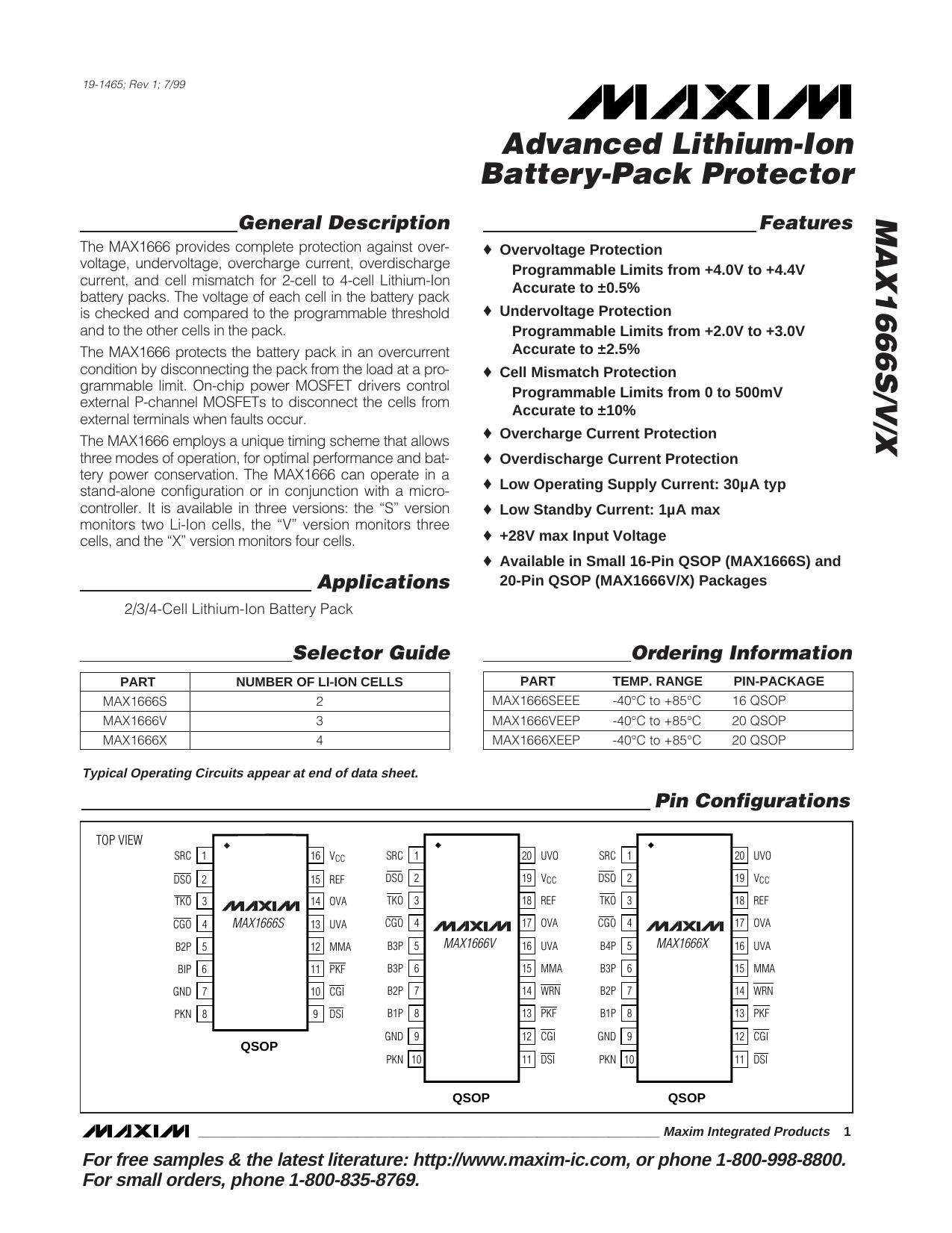 MAX1666 Full Data Sheet (PDF) by Maxim