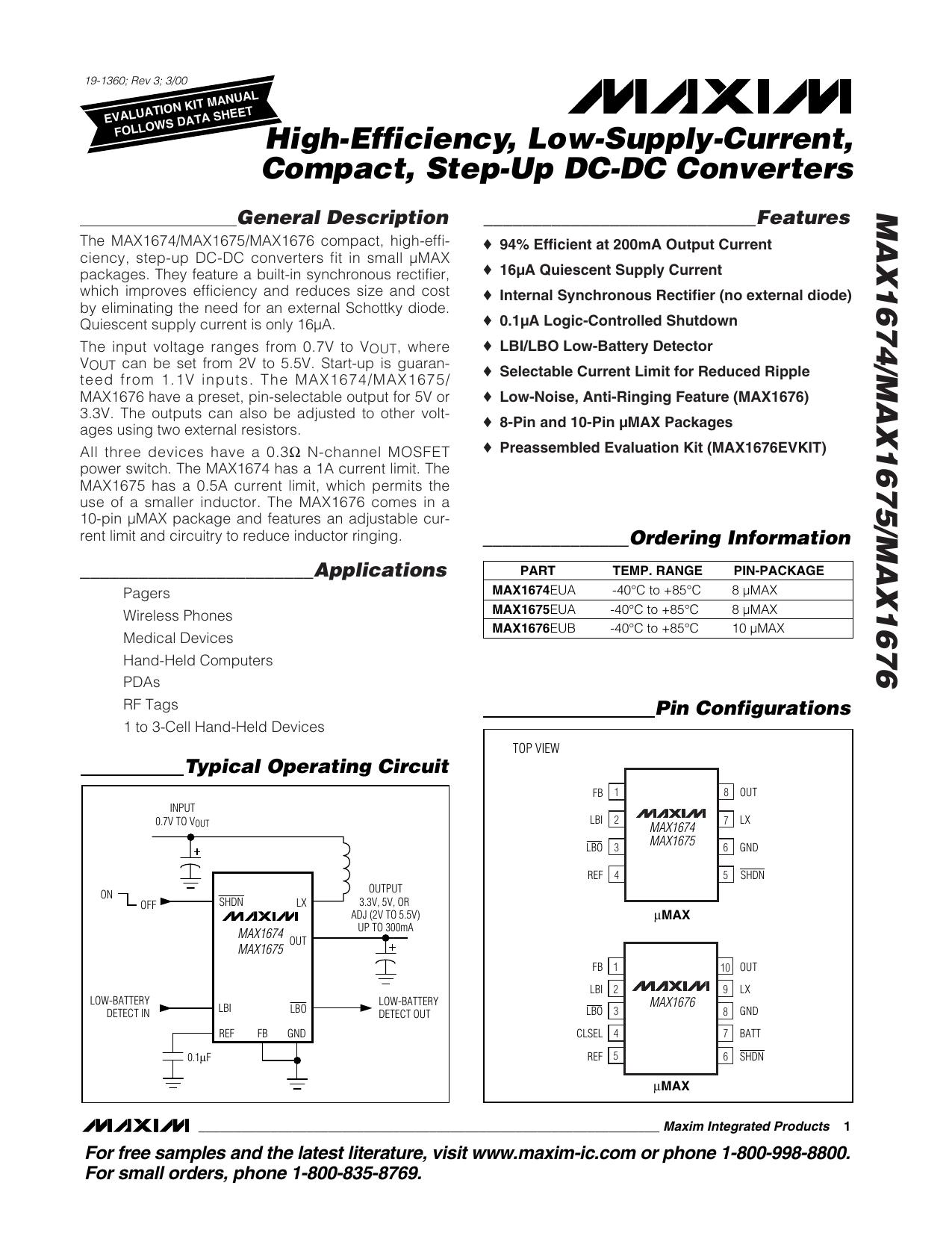 MAX1674MAX1676MAX1675 Full Data Sheet (PDF) by Maxim