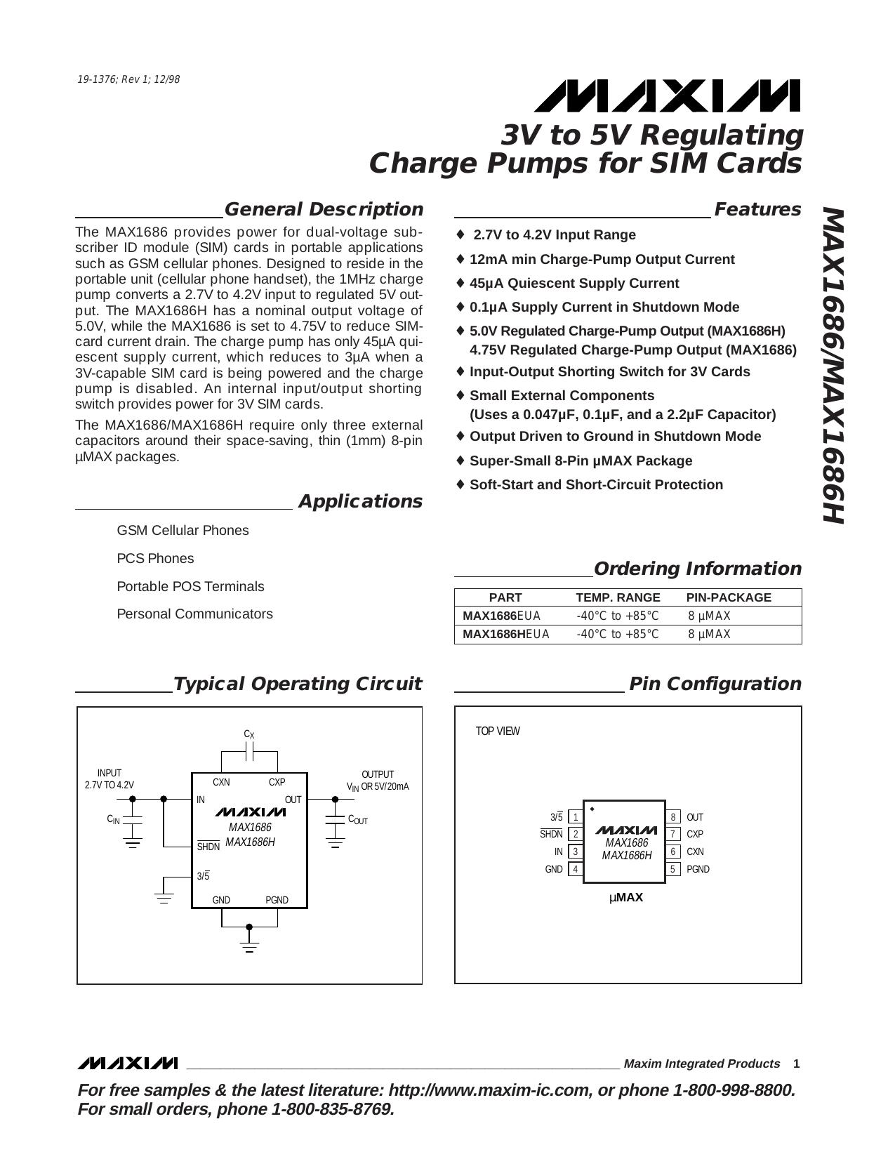 MAX1686 Full Data Sheet (PDF) by Maxim