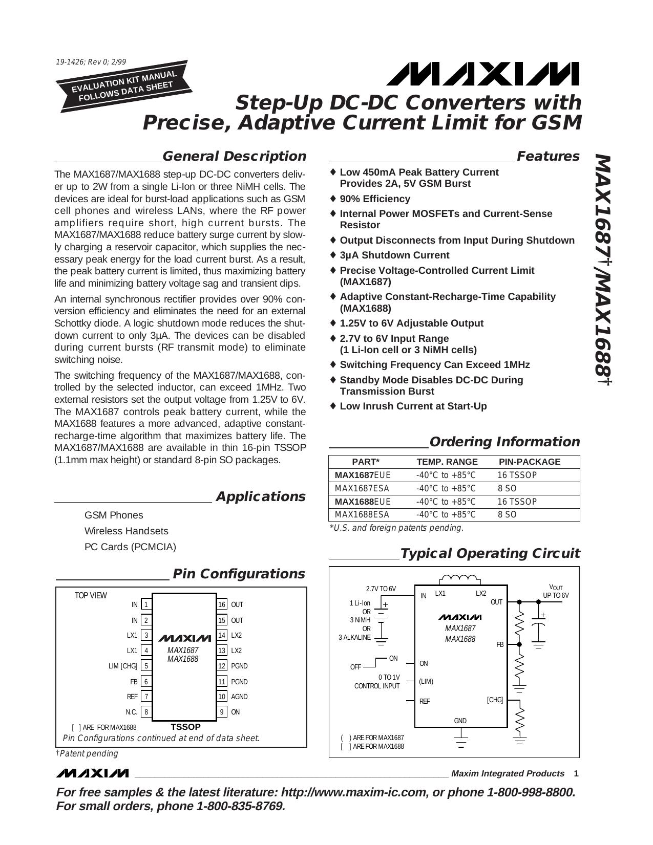 MAX1687 Full Data Sheet (PDF) by Maxim
