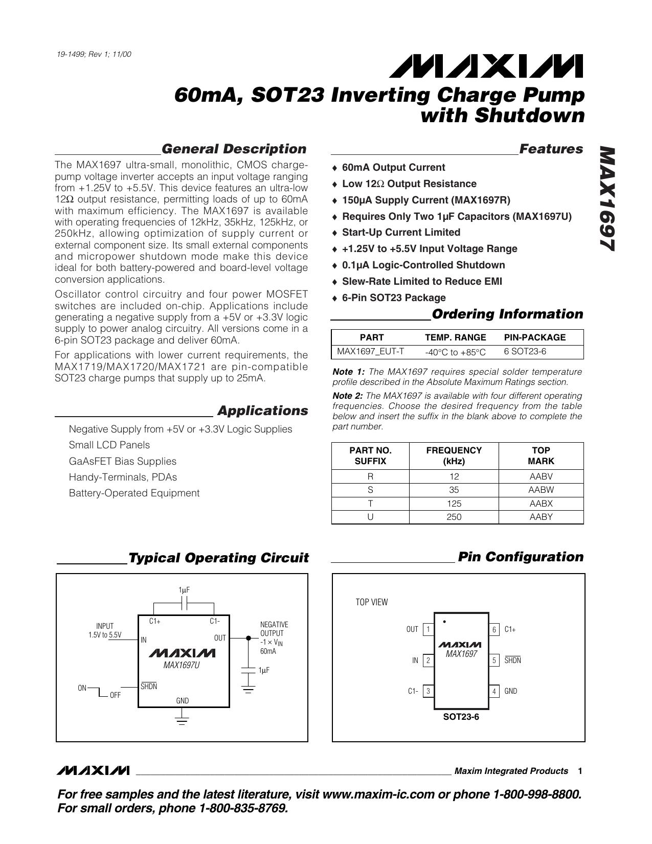 MAX1697 Full Data Sheet (PDF) by Maxim