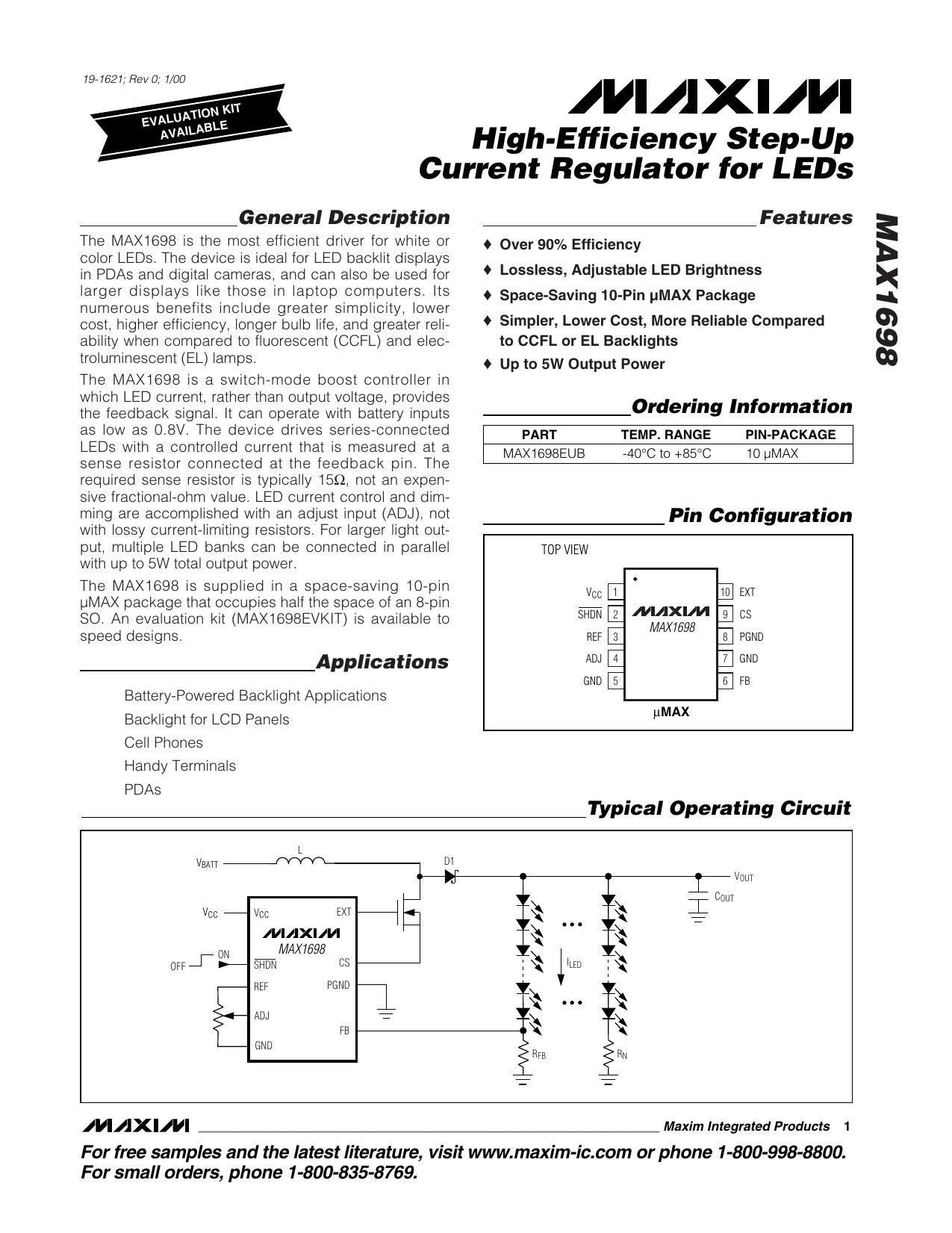 MAX1698 Full Data Sheet (PDF) by Maxim